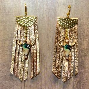 Custom leather western fringe earrings - rose gold